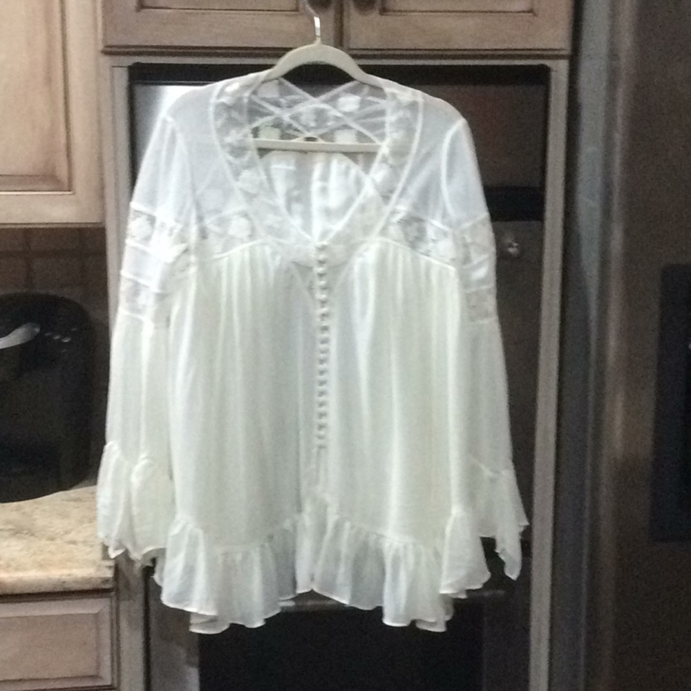 Free People Ruffled Lace Buttondown Tunic L - Picture 4 of 6